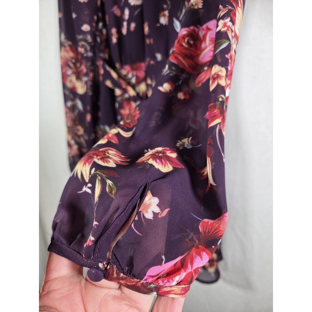 Lulus Always Yours Plum Purple Floral Print Long Sleeve Skater Dress size L - Picture 5 of 6